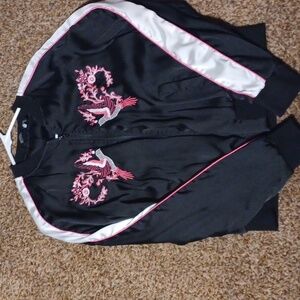 Satin like feel womens embroidered bomber jacket